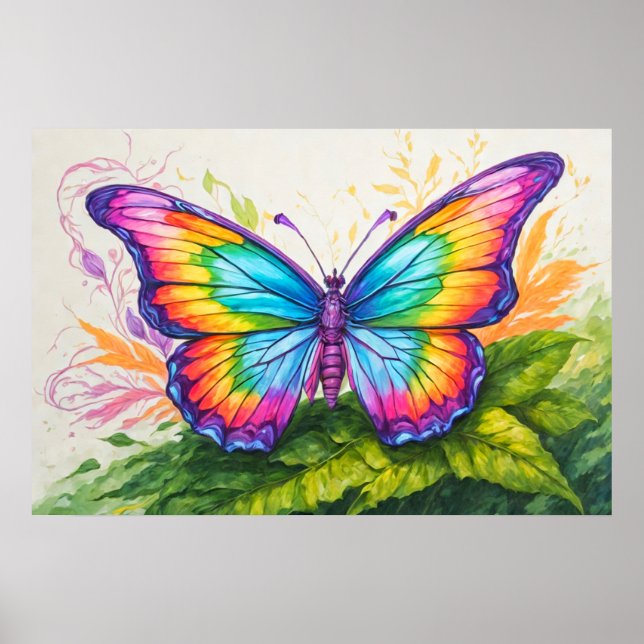 Affiche Illustration de papillon reposant rétro mignon (Devant)