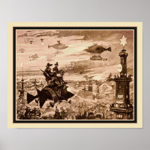 Affiche Illustration de Paris rétro-futuriste des années 1