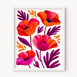 Affiche Illustration de Pavots de Californie à Feuilles Vi