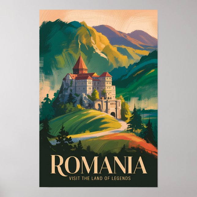 Affiche Illustration de paysage de château de Roumanie Art (Devant)