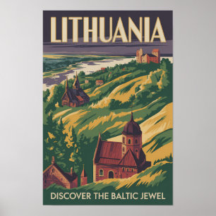 Affiche Illustration de paysage de Lituanie Art de voyage