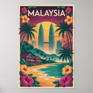 Affiche Illustration de paysage de Malaisie Art de voyage 