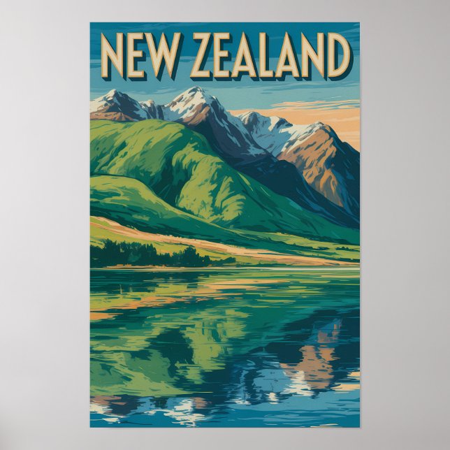 Affiche Illustration de paysage de Nouvelle-Zélande Art de (Devant)