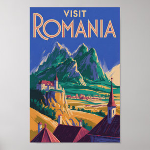 Affiche Illustration de paysage de Roumanie Art de voyage 