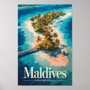 Affiche Illustration de paysage des Maldives Art de voyage