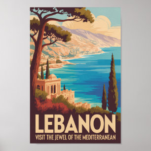 Affiche Illustration de paysage du Liban Art de voyage vin