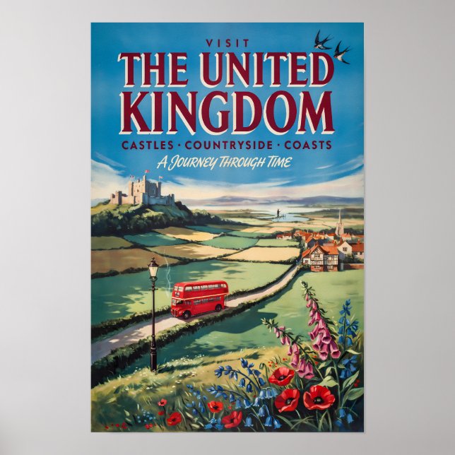 Affiche Illustration de paysage du Royaume-Uni Art de voya (Devant)