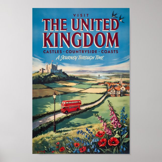 Affiche Illustration de paysage du Royaume-Uni Art de voya (Devant)
