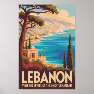 Affiche Illustration de paysage libanais Art de voyage vin