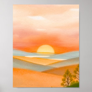 Affiche Illustration de paysage montagneux coloré abstrait