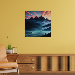 Affiche Illustration de paysage montagneux rétro