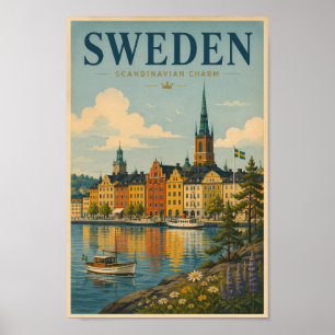 Affiche Illustration de paysage suédois Art de voyage vint
