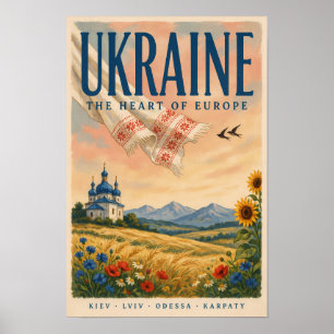 Affiche Illustration de paysage ukrainien de voyage