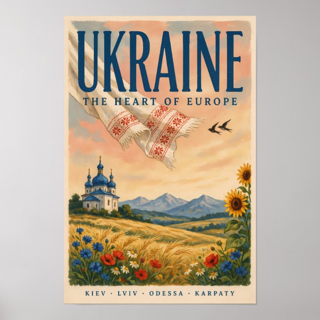 Affiche Illustration de paysage ukrainien de voyage (Devant)