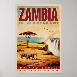 Affiche Illustration de paysage zambien Art de voyage vint