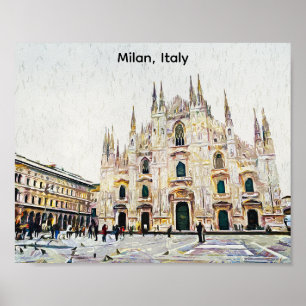 Affiche Illustration de peinture à l'huile de Milan Italie