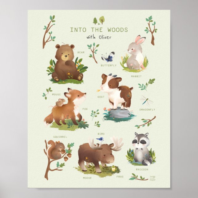 Affiche Illustration de pépinière d'animaux de la forêt (Devant)