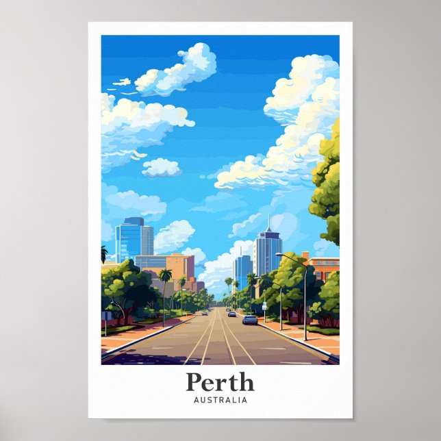 Affiche Illustration de Perth Australia Art Vintage voyage (Devant)