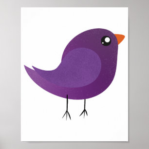 Affiche Illustration de petit oiseau violet mignon