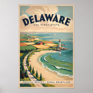 Affiche Illustration de phare du Delaware Art de voyage ré
