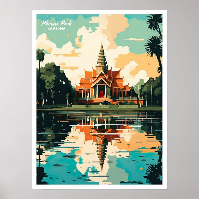 Affiche Illustration de Phnom Penh Cambodia Vintage voyage (Devant)