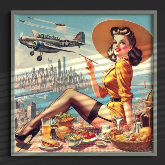 Affiche Illustration de pin-up d'avion rétro (Créateur téléchargé)