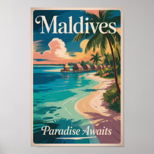 Affiche Illustration de plage aux Maldives Art de voyage v