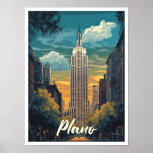 Affiche Illustration de Plano Texas USA Art Vintage voyage