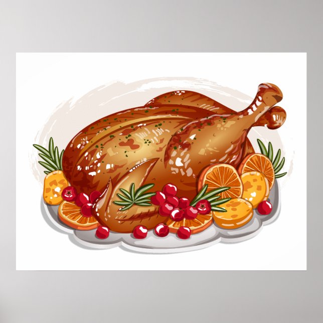 Affiche Illustration de plat de dinde rôtie pour le dîner  (Devant)
