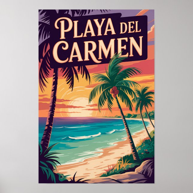 Affiche Illustration de Playa del Carmen Art de voyage vin (Devant)
