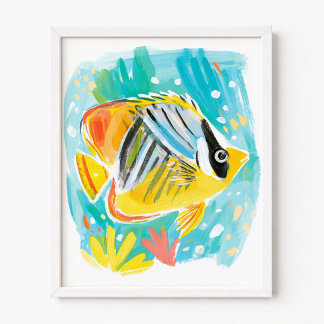 Affiche Illustration de poisson tropical jaune