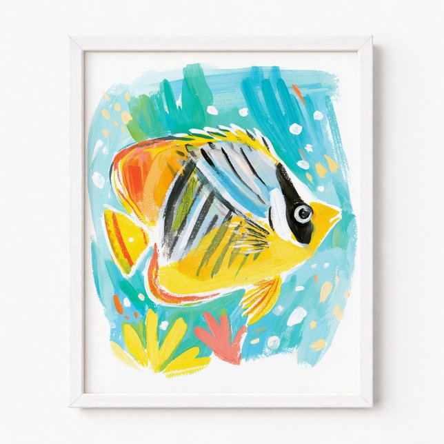 Affiche Illustration de poisson tropical jaune (Yellow Tropical Fish Illustration Poster)