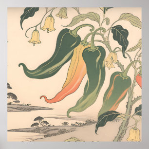 Affiche Illustration de poivre chili vintage