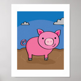 Affiche Illustration de porc mignon Enfants élevage animal