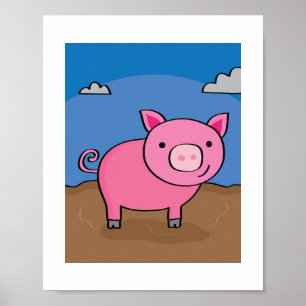 Affiche Illustration de porc mignon Enfants élevage animal