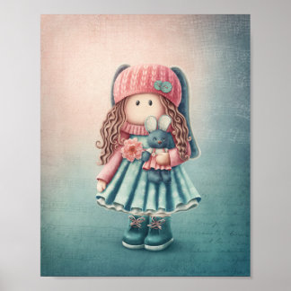 Affiche Illustration de poupée mignonne.