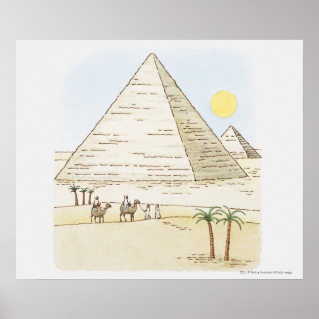 Affiche Illustration de pyramides et d'hommes à chameaux (Devant)