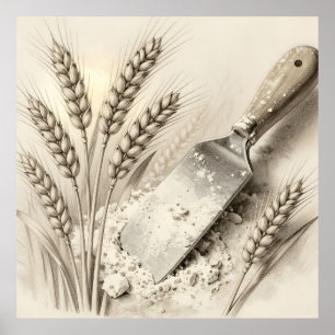 Affiche Illustration de racloir à pâte en farine avec des
