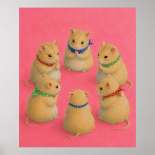 Affiche Illustration de réunion de hamsters dans une salle