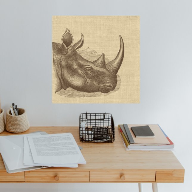 Affiche Illustration de Rhino vintage sur Burlap (Créateur téléchargé)