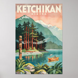 Affiche Illustration de rivière Ketchikan Alaska Art de vo