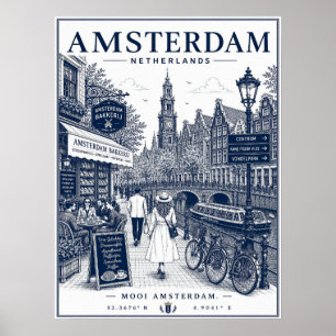 Affiche Illustration de rue des vélos vintage des canaux d