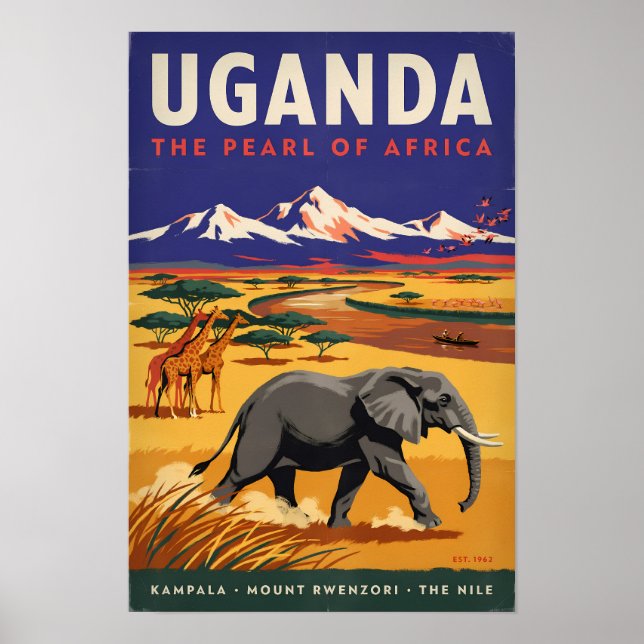 Affiche Illustration de safari en Ouganda Art de voyage vi (Devant)