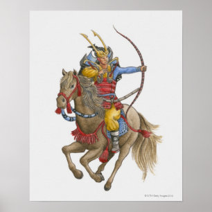 Affiche Illustration de Samurai sur l'arc à cheval
