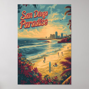 Affiche Illustration de San Diego California Vintage voyag