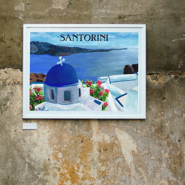 Affiche Illustration de Santorin Grèce (Santorini Greece Painting)