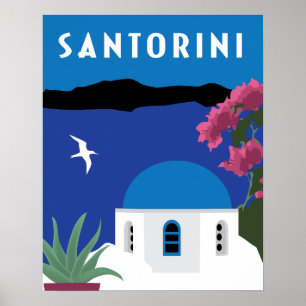 Affiche Illustration de Santorin Grèce dans un style de vo