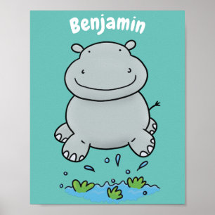 Affiche Illustration de saut en hippo mignon