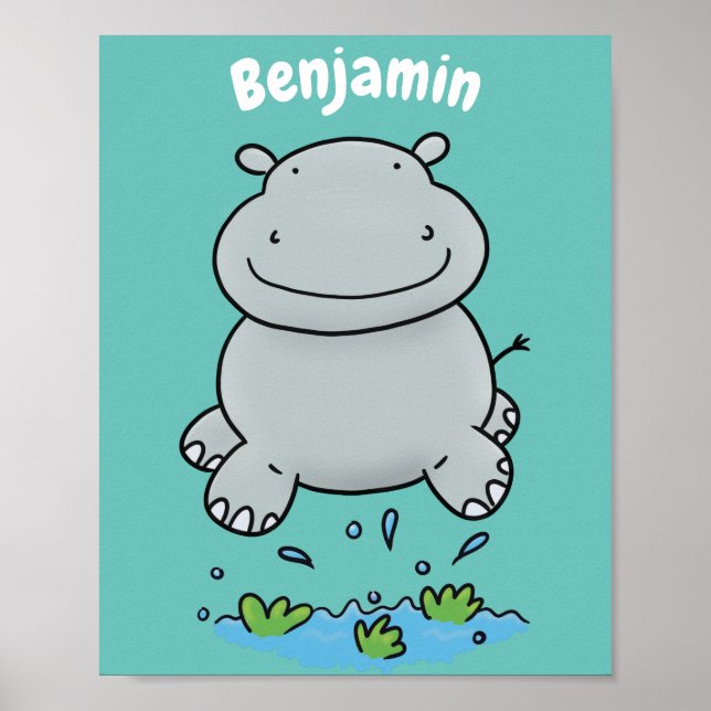 Affiche Illustration de saut en hippo mignon (Devant)