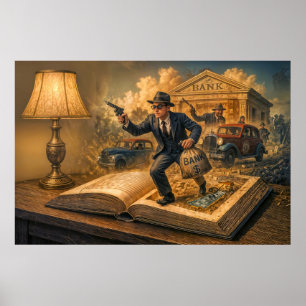 Affiche illustration de scène de livre de gangster des ann